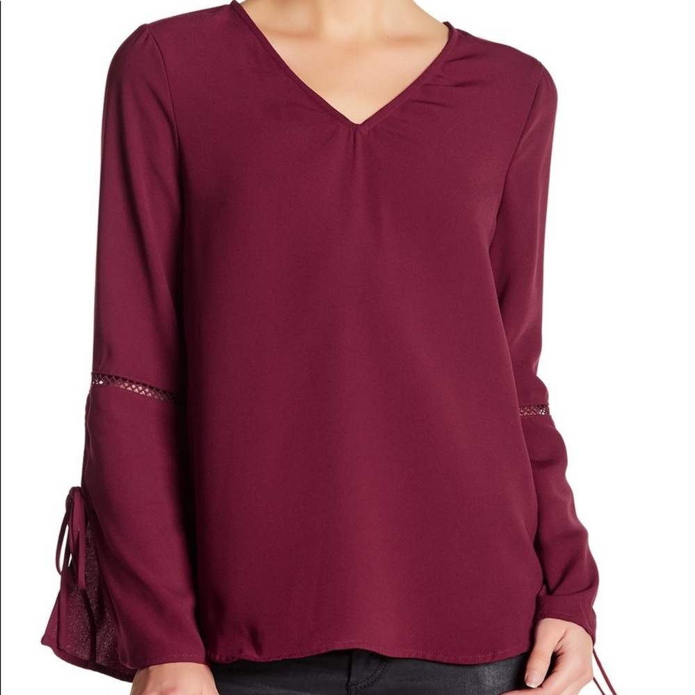 Ro & De Eyelet Trim Bell Sleeve Blouse